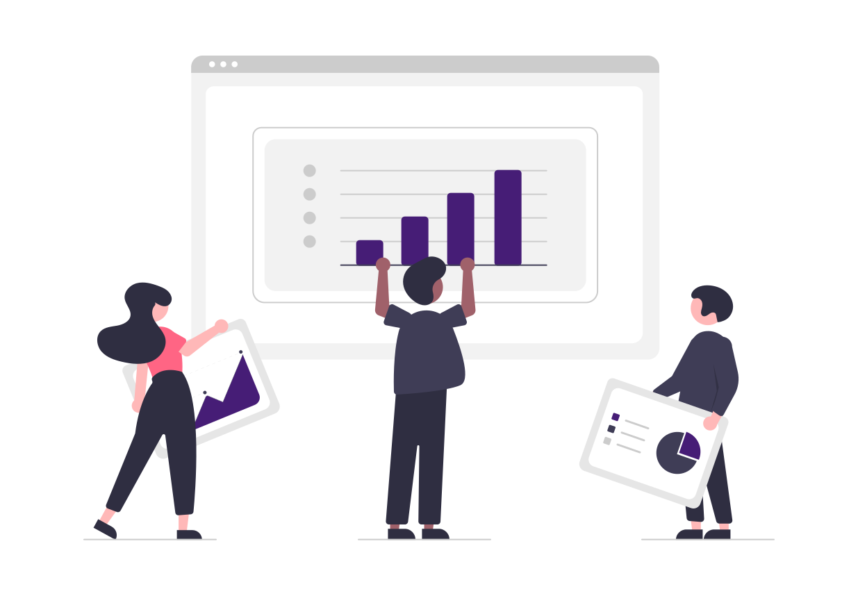 illustration of three people holding different charts