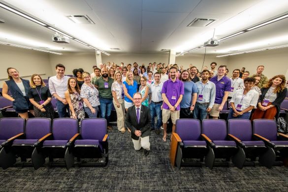 Executive Vice President & Provost Roy Haggerty with new faculty at 2023 new faculty summit