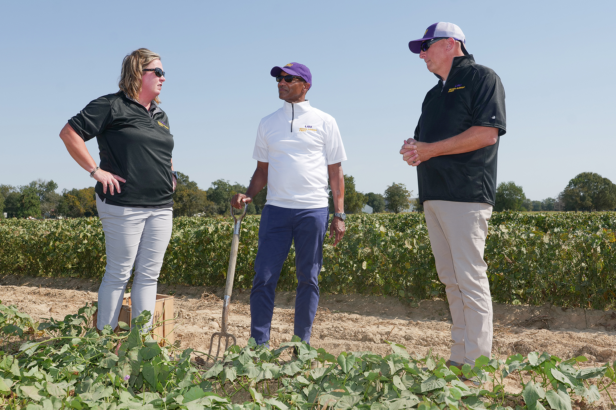 President Tate in field at Sweet Potato Research Station