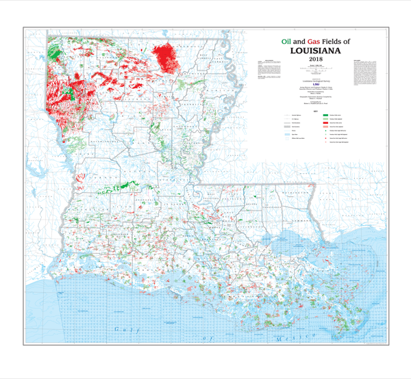 Oil and Gas Fields Map of Louisiana, 2018
